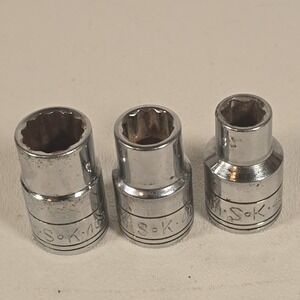 S-K 14mm, 12mm, 12 Point‎ 10mm 6 Point 1/2" Drive Shallow Sockets Lot Of 3